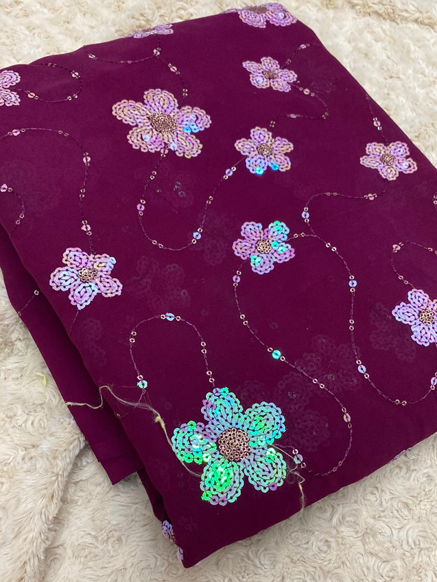 PREMIUM EMBROIDERED GEORGETTE Fabric On SALE Cut Size Of. 5.25 Meter