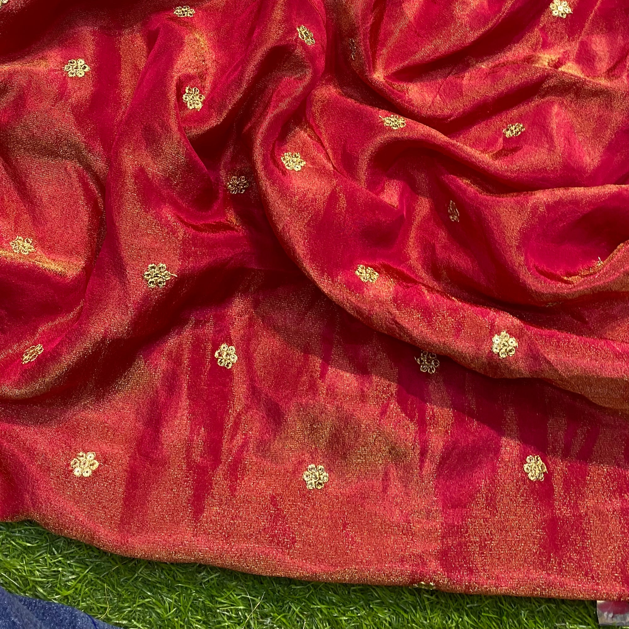 Premium Pure Quality Of Russian Silk. Zari Sequin Work ( Hot Pink )