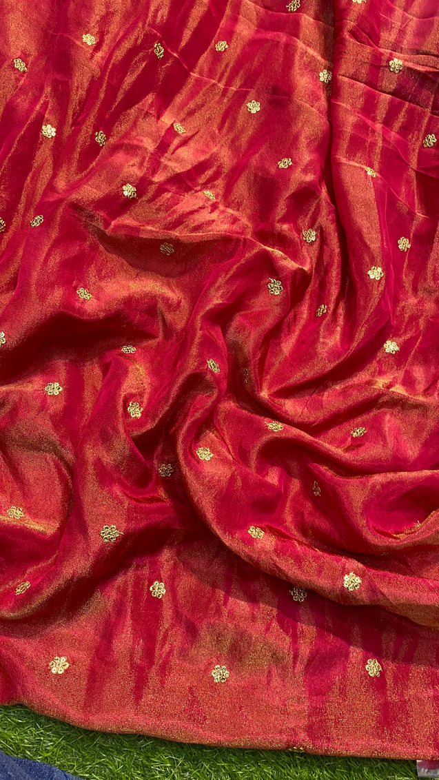 Premium Pure Quality Of Russian Silk. Zari Sequin Work ( Hot Pink )