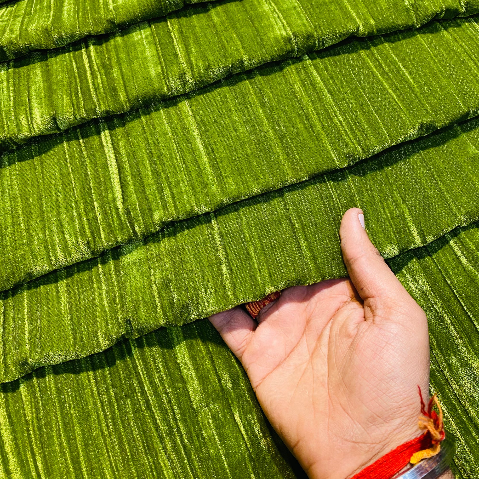 Premium Imported Crushed Velvet 9000 FABRIC - MEHENDI GREEN