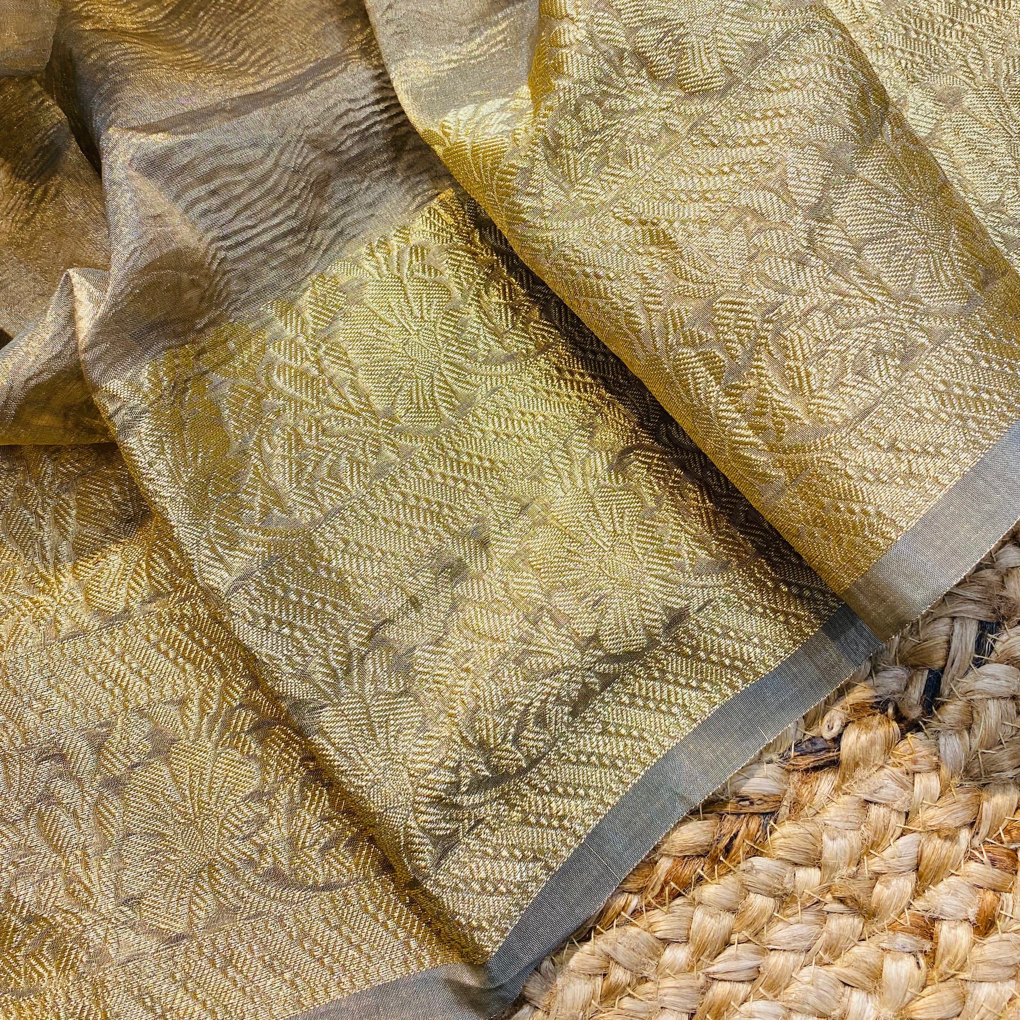 Premium Pure Kanjivaram Crushed Organza Fabric - Grey Colour