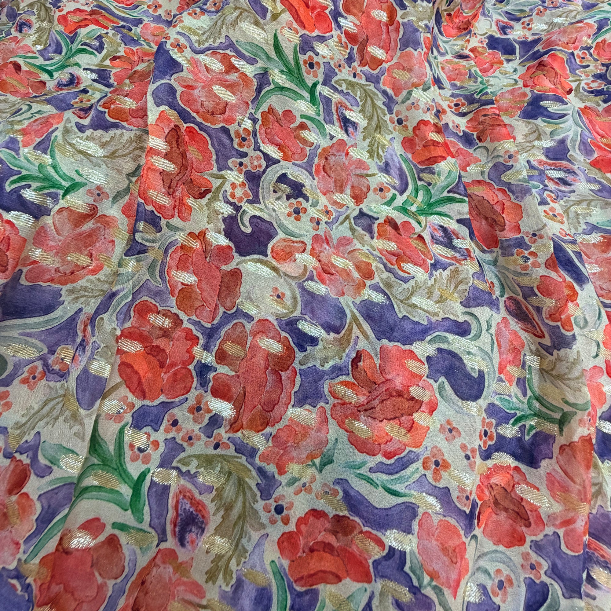 Most Premium Pure Georgette Fine Zari Weaving Printed FABRIC (Big Width)