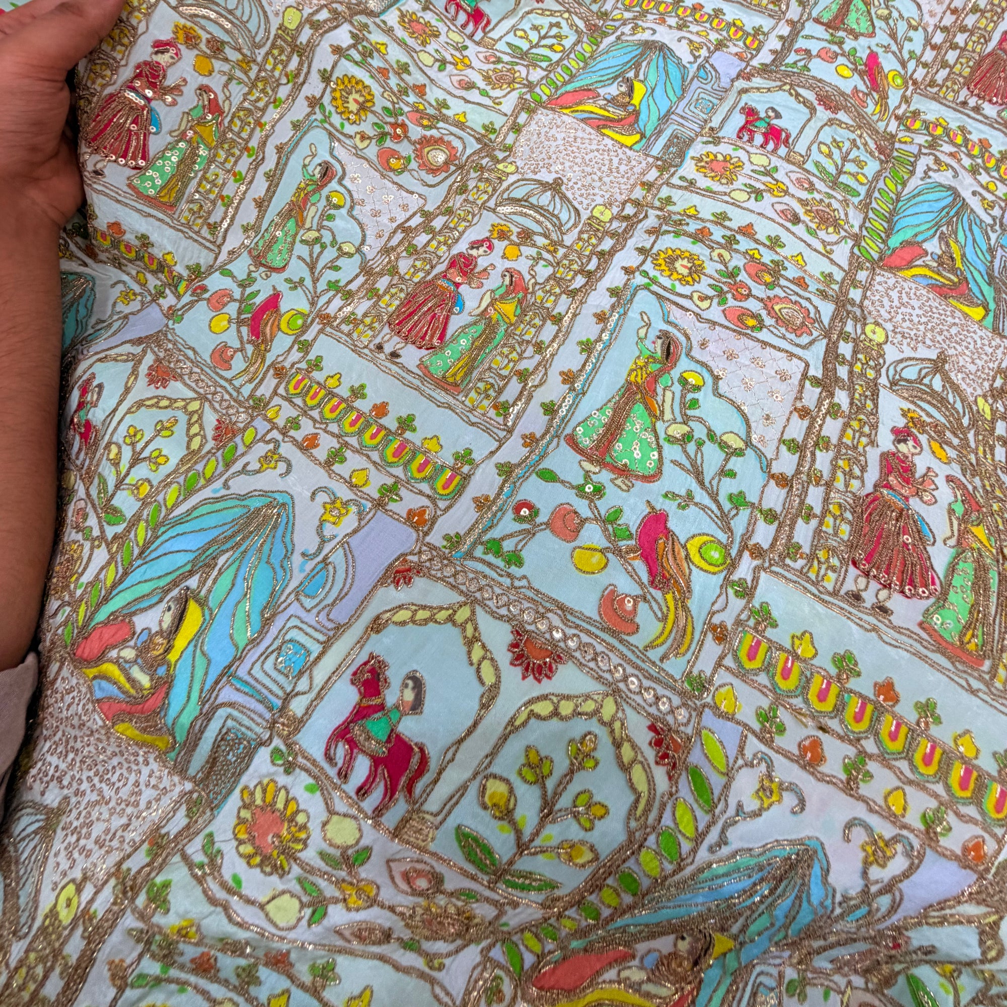 Most Premium RAJA RANI Design On Natural Crepe FABRIC