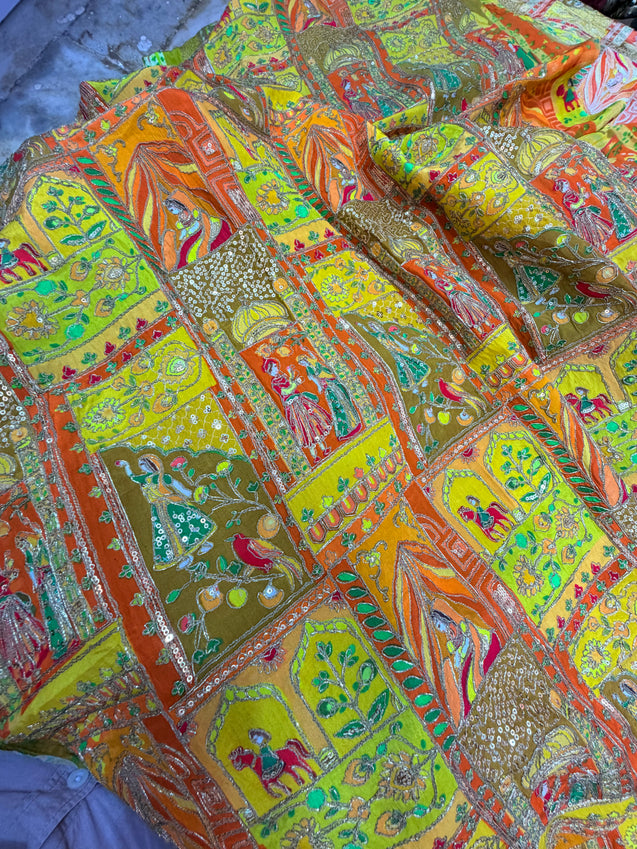 Most Premium RAJA RANI Design On Natural Crepe FABRIC