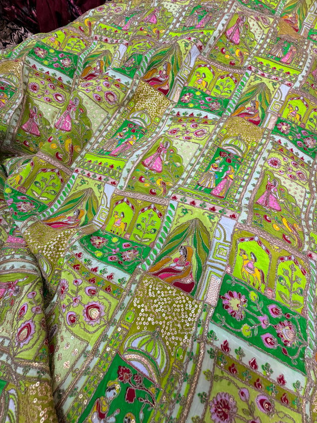 Most Premium RAJA RANI Design On Natural Crepe FABRIC