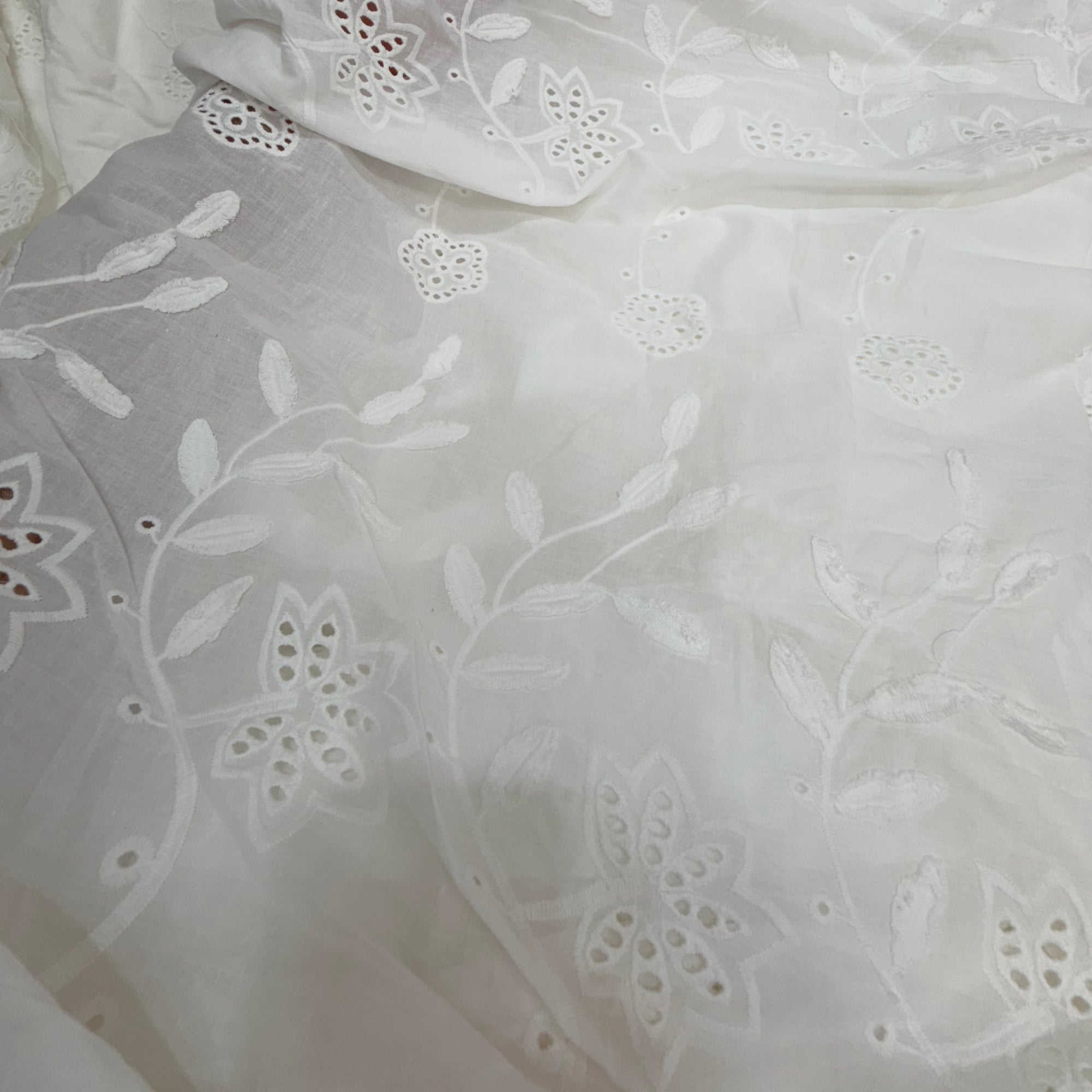 Most Premium Fine 3D Hakuba Chikankari Embroidery Cotton FABRIC ( Big Width ) DYEABLE ALSO