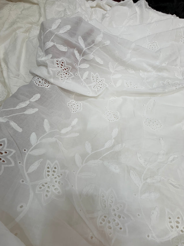 Most Premium Fine 3D Hakuba Chikankari Embroidery Cotton FABRIC ( Big Width ) DYEABLE ALSO