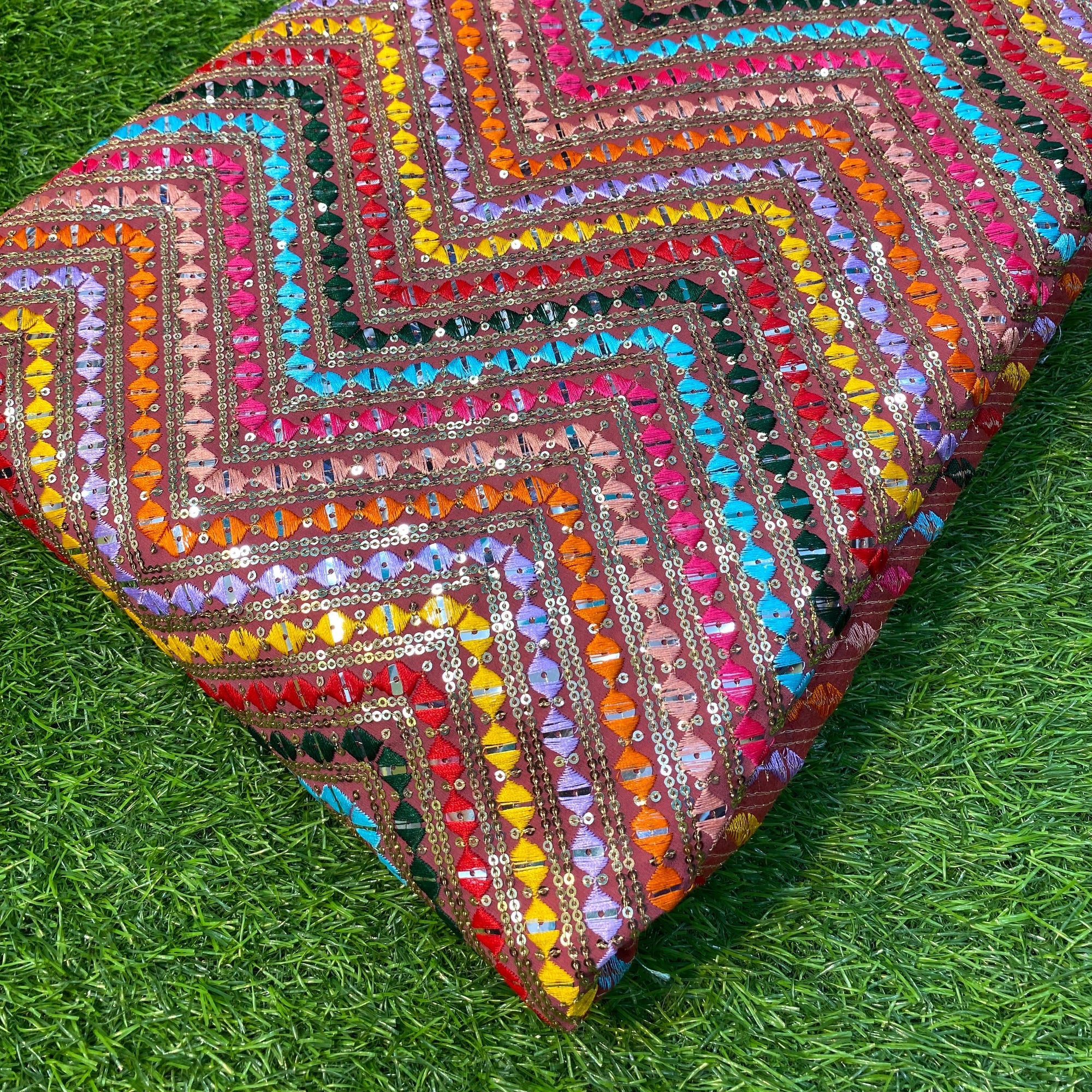 Premium Pure Quality Of Georgette With Zara Sequin Resham Thread ( PEACH )