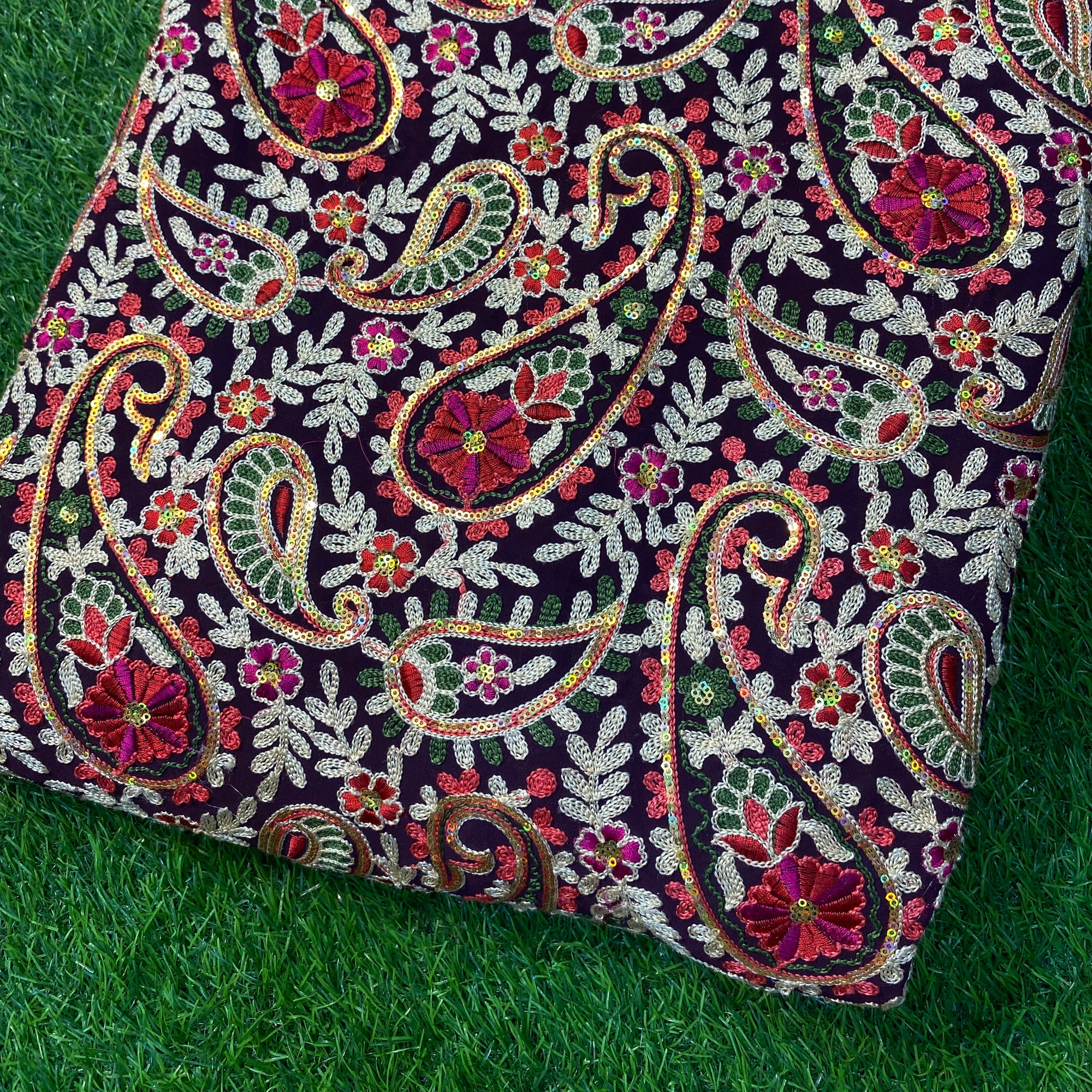 Premium Pure Quality Of Georgette With KASHMEERE EMBROIDERY( WINE )