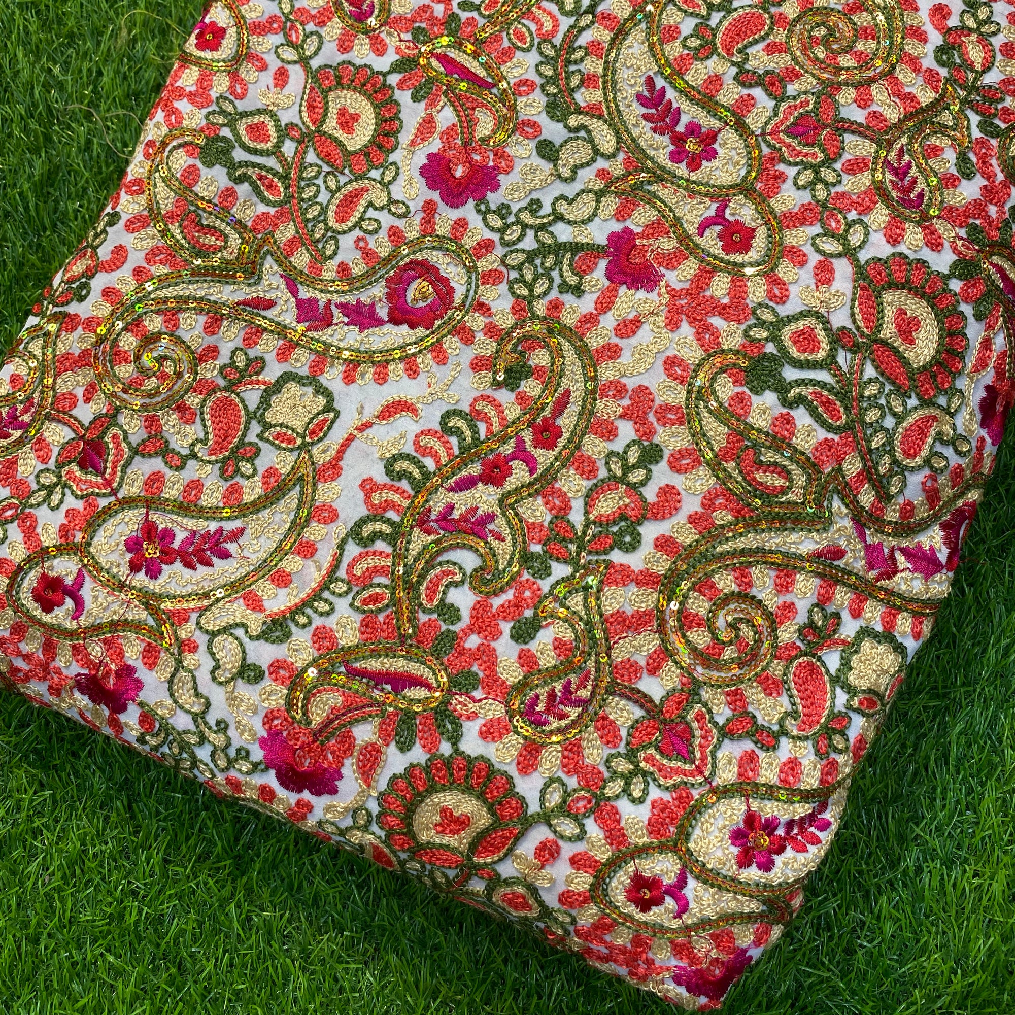 Premium Pure Quality Of Georgette With KASHMEERE EMBROIDERY( CREAMY WHITE )