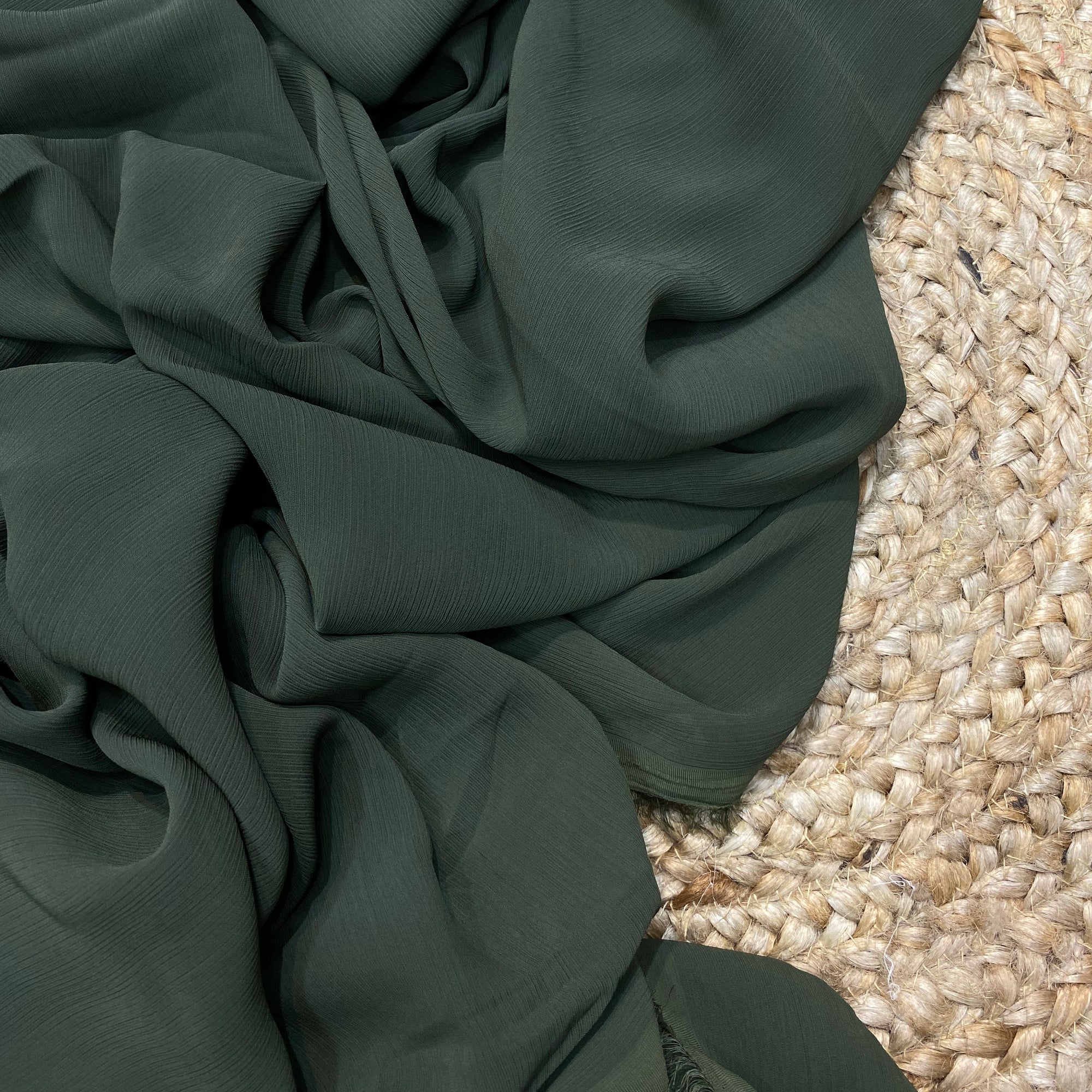 Most Premium Quality Of Pure Chinon Chiffon Fabric - Big Width ( DARK GREEN )