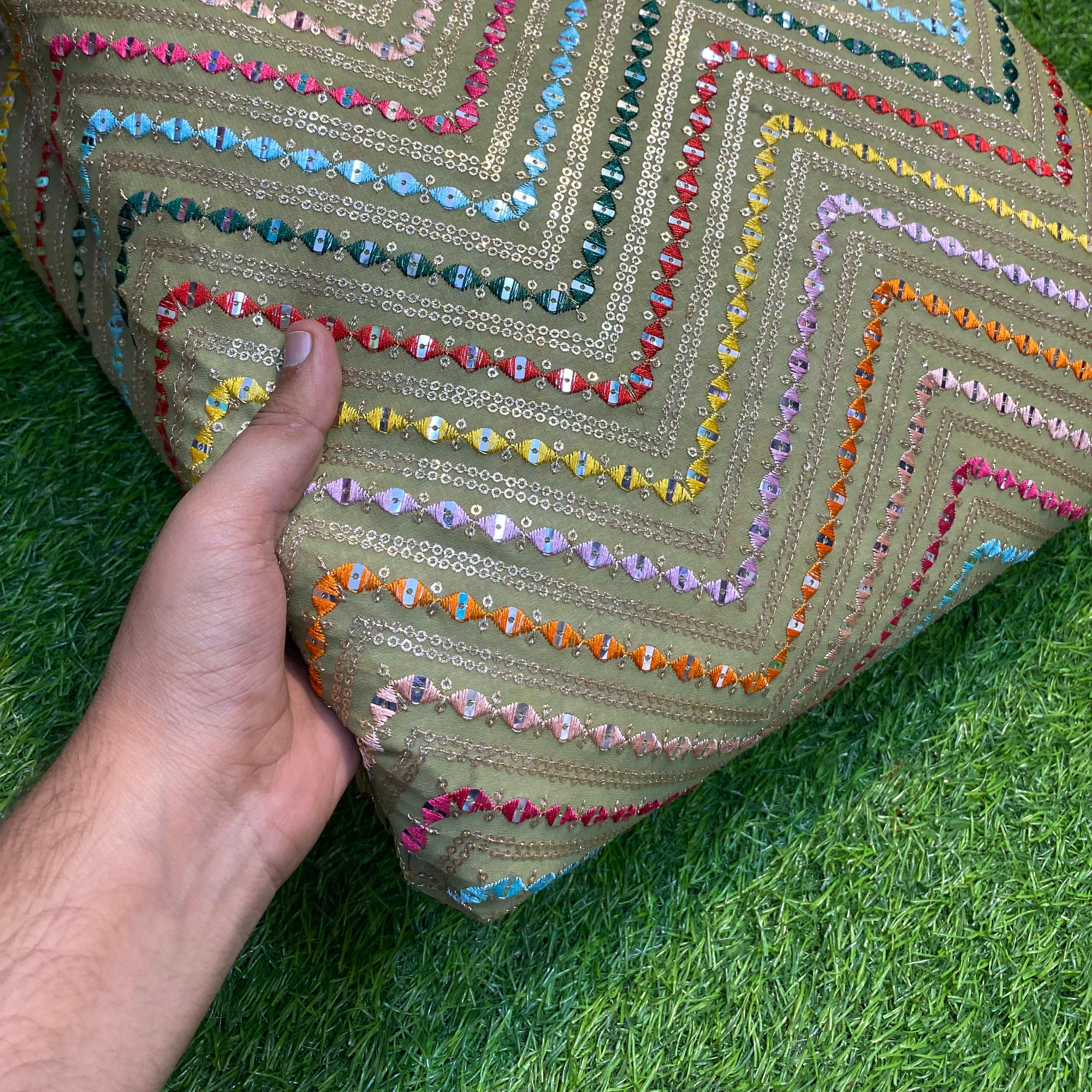 Premium Pure Quality Of Georgette With Zara sequin ( GHIYA GREEN )