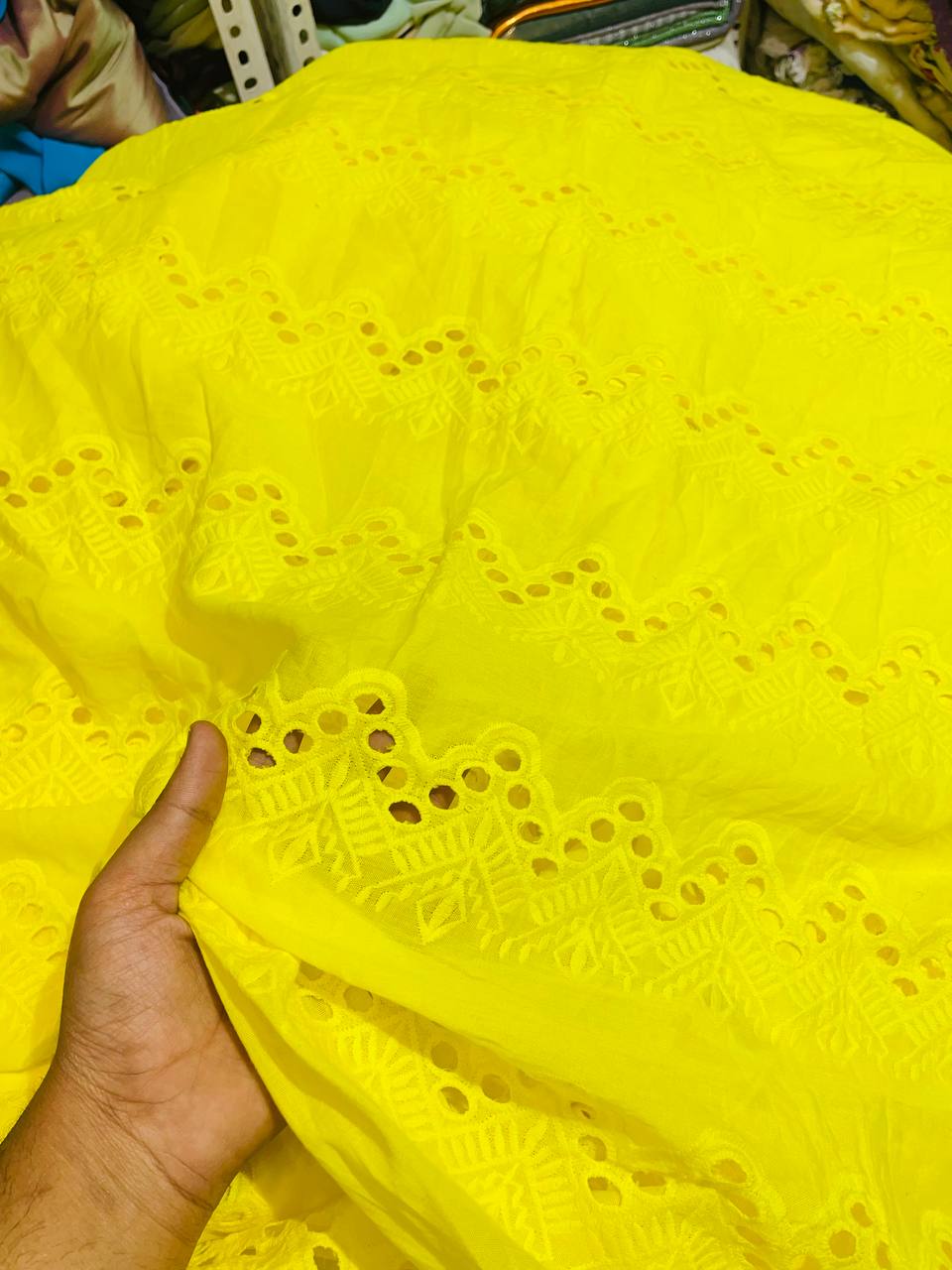 Premium Pure Linen Cotton Fabric With Fine Chikankari And Hakuba Work(Big WIDTH!!)