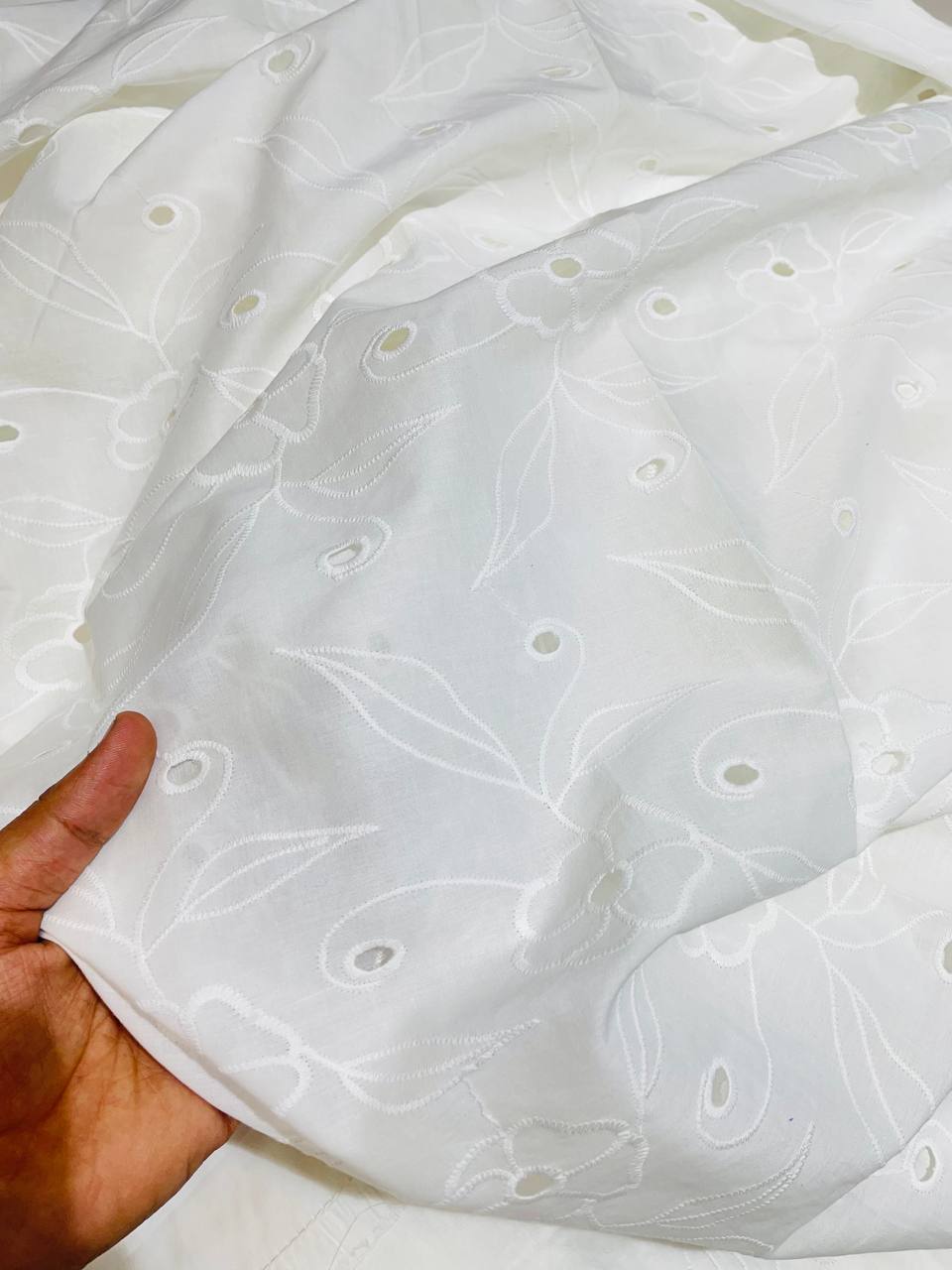 Premium Pure Modal Cotton Fabric With Fine Chikankari And Hakuba Work (Big WIDTH!!)