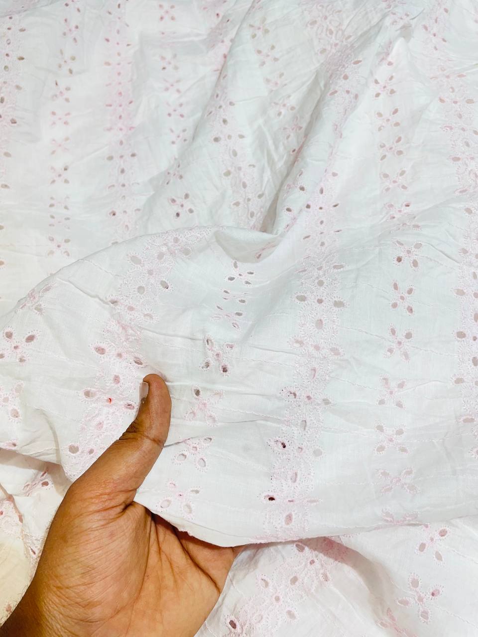 Premium Pure Mul Cotton Fabric With Fine Chikankari And Hakuba Work (Big WIDTH!!)