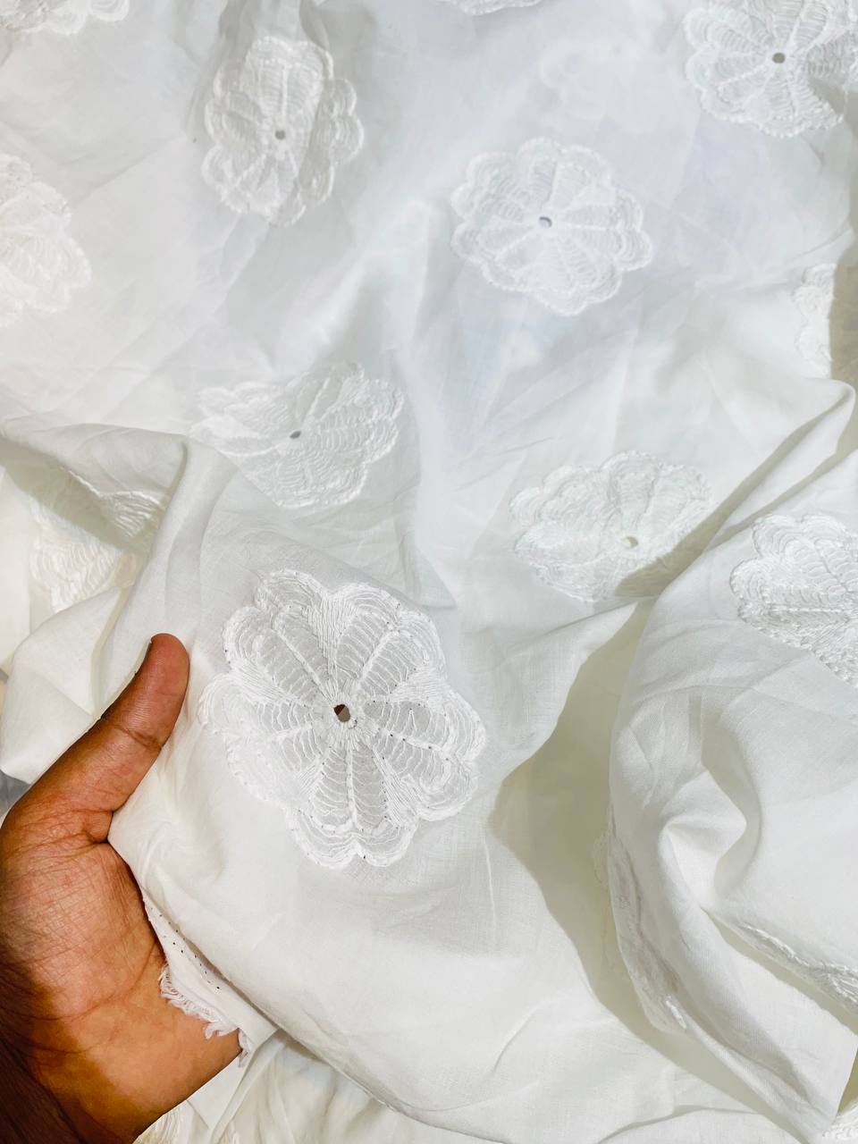 Most Premium Fine Lakhnavi Hakuba Embroidery On Pure Cotton Fabric (Big WIDTH!!)