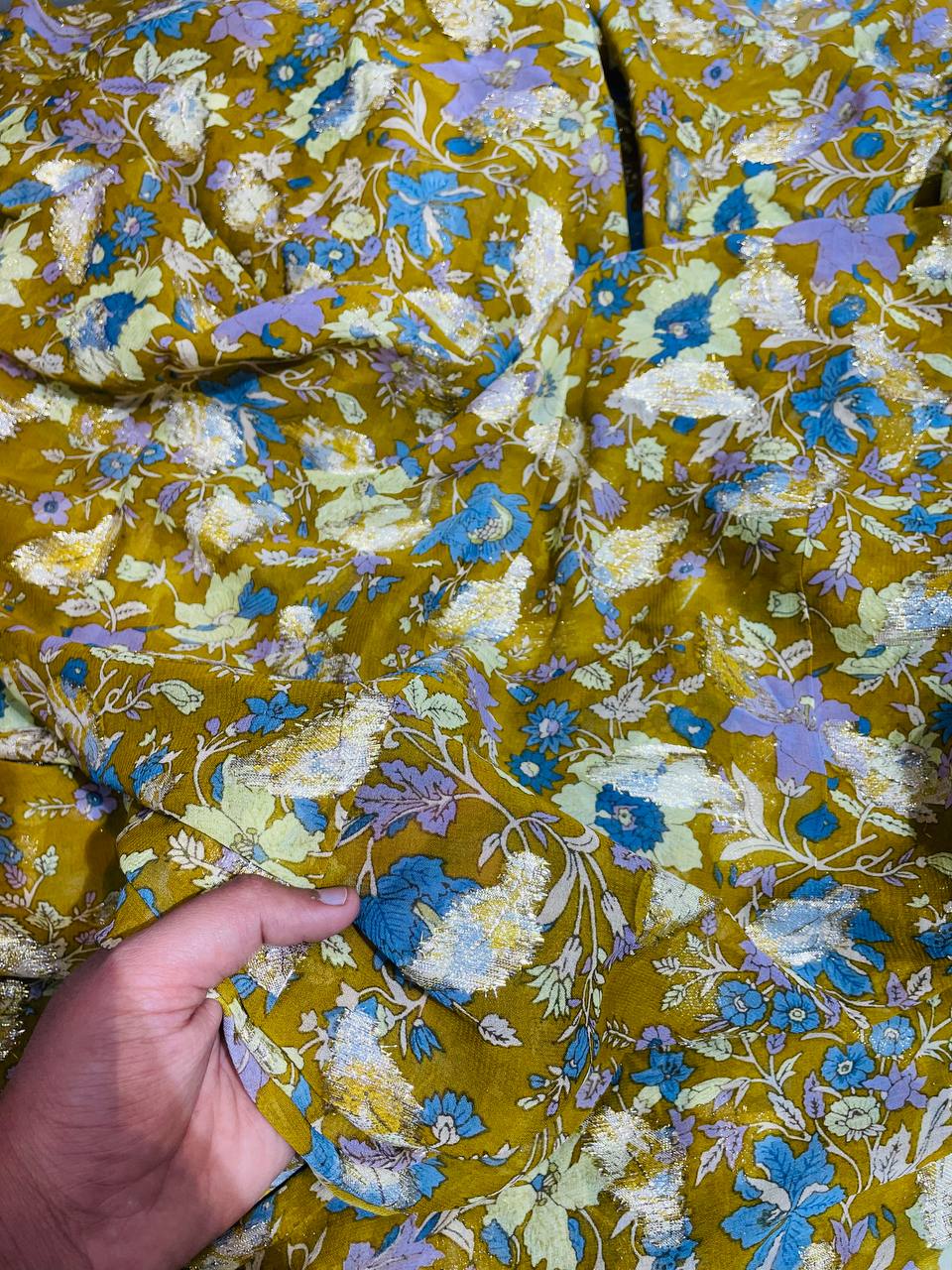 Pure Viscose Georgette Printed Fabric With Fine Zari Weaving (Big WIDTH!!)