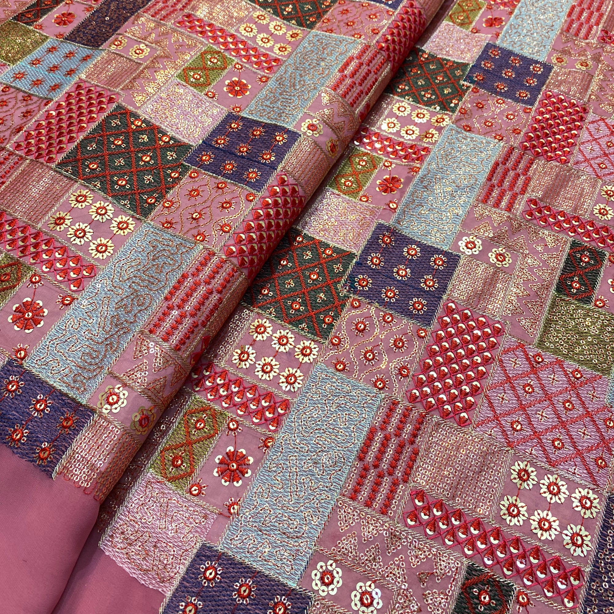 Premium Pure Quality Of Georgette With Multi Color Threads Embroidery ( ONION PINK )