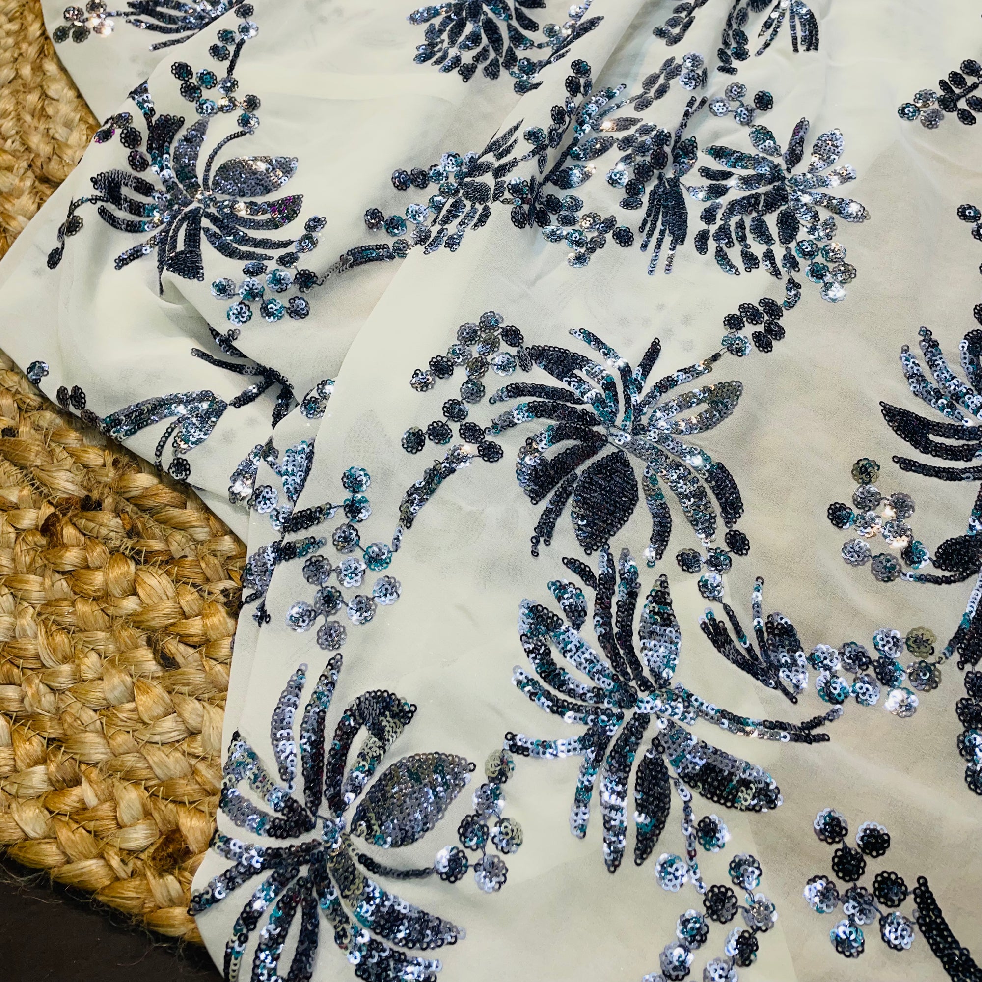 SALE Prices - Premium Quality Georgette Fabric With Sequin Embroidery