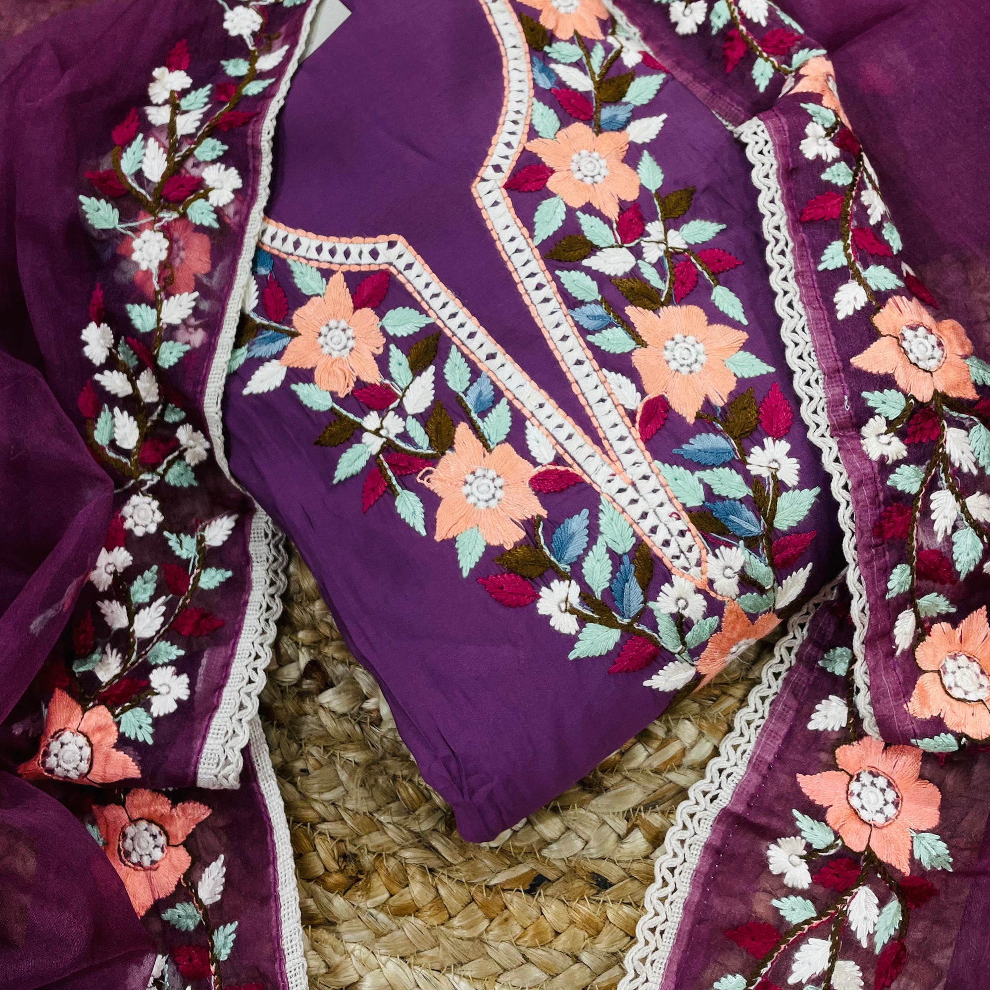 Most Premium Fine Kashmiri Embroidery Suit On Pure Cotton Fabric ❤️