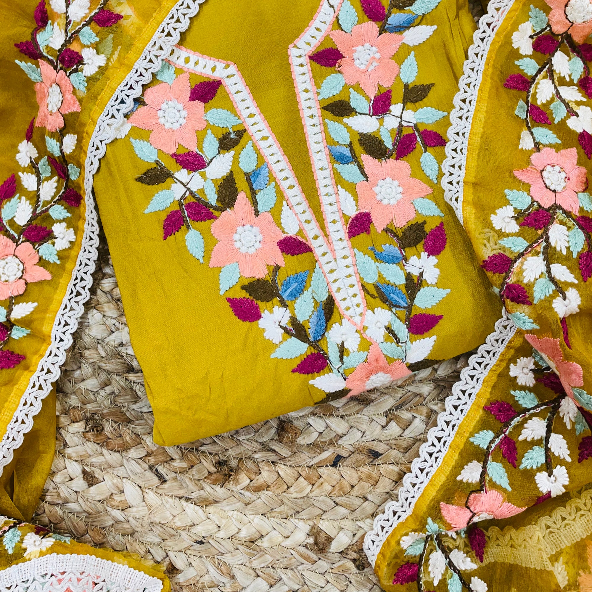 Most Premium Fine Kashmiri Embroidery Suit On Pure Cotton Fabric ❤️