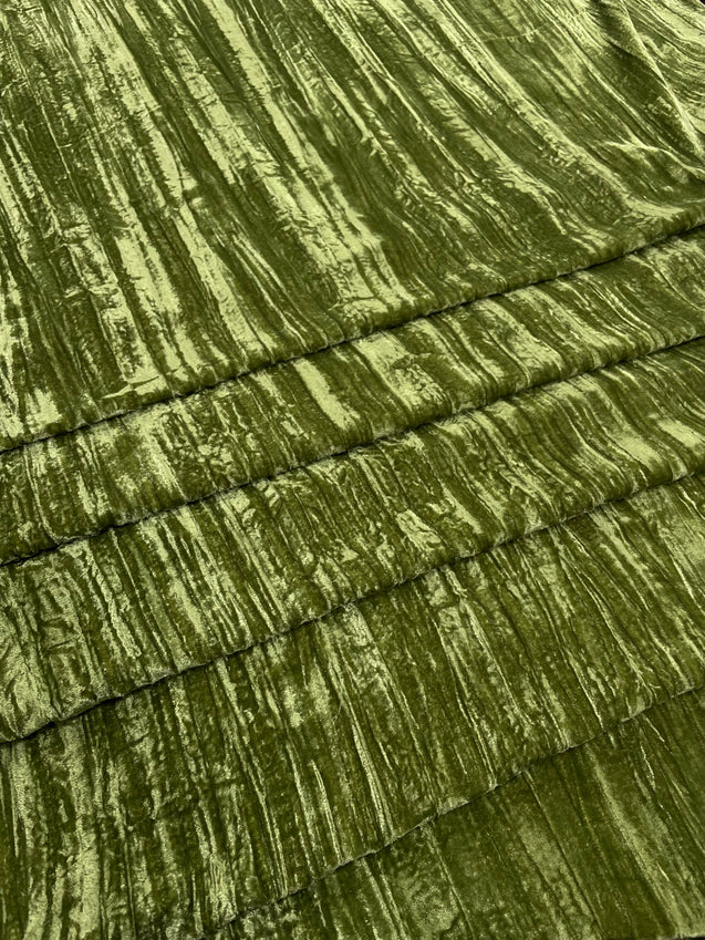 Premium Pure Imported Crushed Velvet FABRIC - Mehndi Green