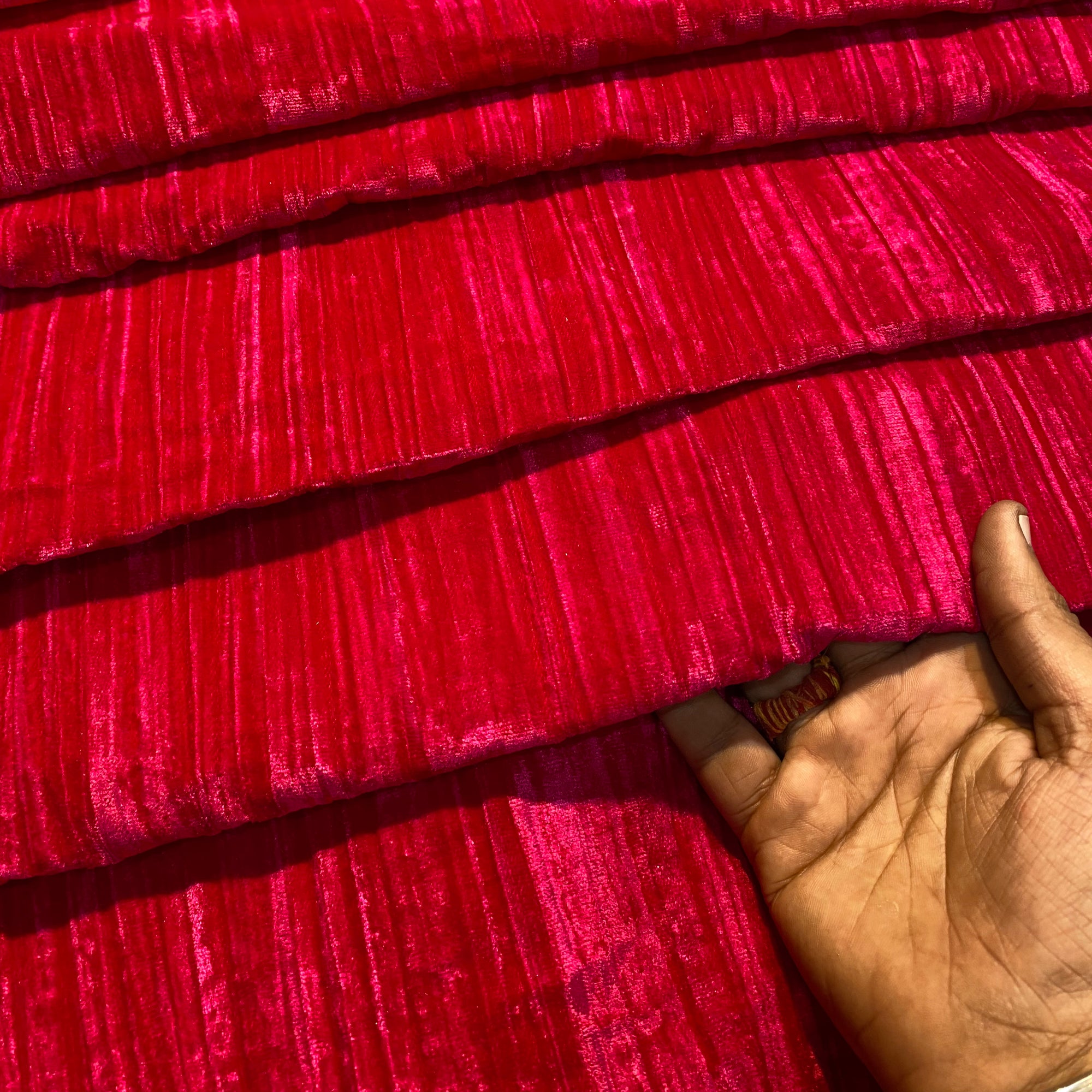 Premium Imported Crushed Velvet 9000 FABRIC - RANI PINK