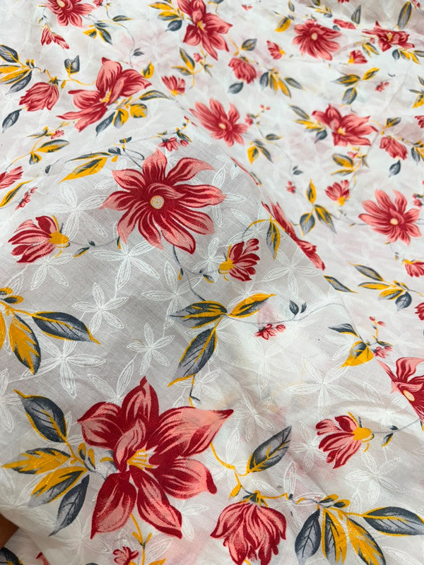 Most Premium Pure Cotton Hakuba Chikankari Printed Fabric (Big WIDTH!!)