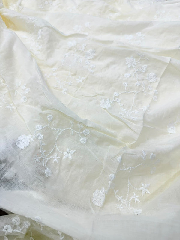Most Premium Pure Fine Thread Embroidery On Mul Cotton FABRIC (Big WIDTH!!) (Dyeable Also)
