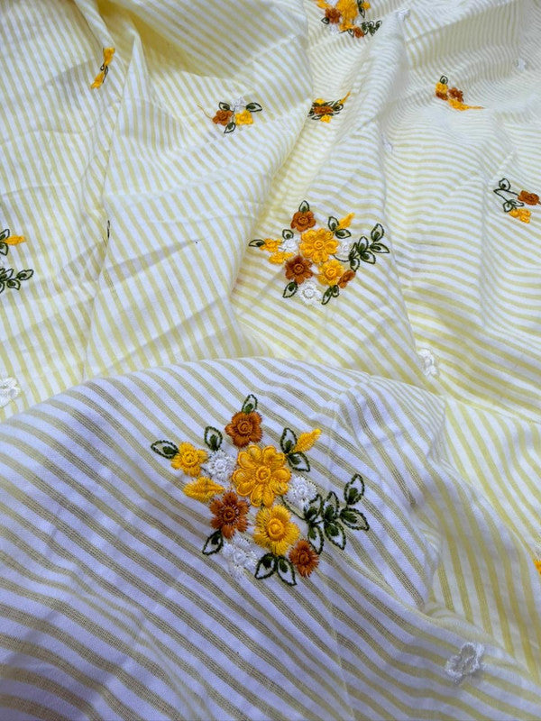 Most Premium Pure Fine Thread Embroidery On Stripes Cotton FABRIC (Big WIDTH!!)