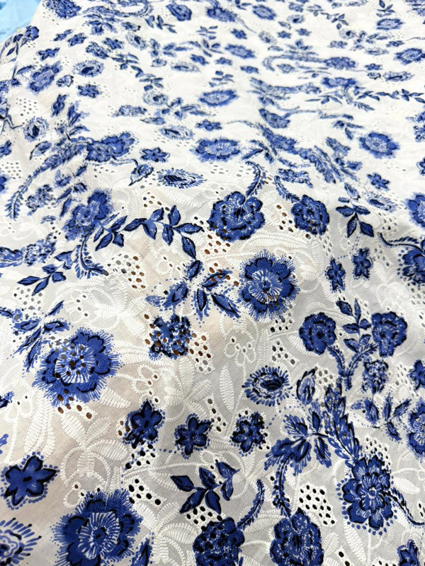 Most Premium Pure Cotton Hakuba Chikankari Printed Fabric (Big WIDTH!!)
