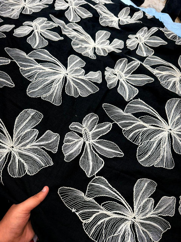 Premium Fine 3D Dori Work With Chikan On Pure Linen Cotton FABRIC (Big WIDTH!!)