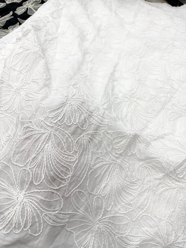 Premium Fine 3D Dori Work With Chikan On Pure Linen Cotton FABRIC (Big WIDTH!!)