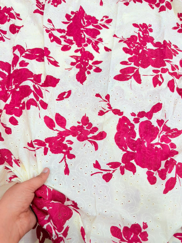 Most Premium Pure Cotton Hakuba Chikankari Printed Fabric (Big WIDTH!!)
