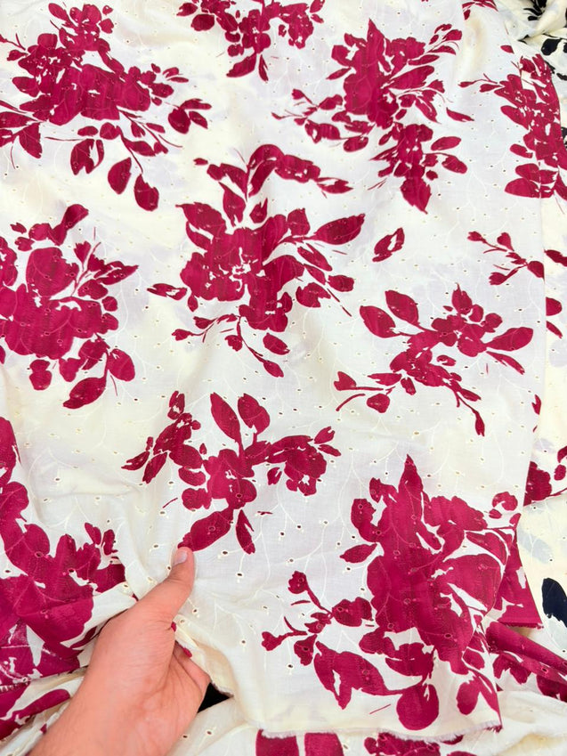 Most Premium Pure Cotton Hakuba Chikankari Printed Fabric (Big WIDTH!!)