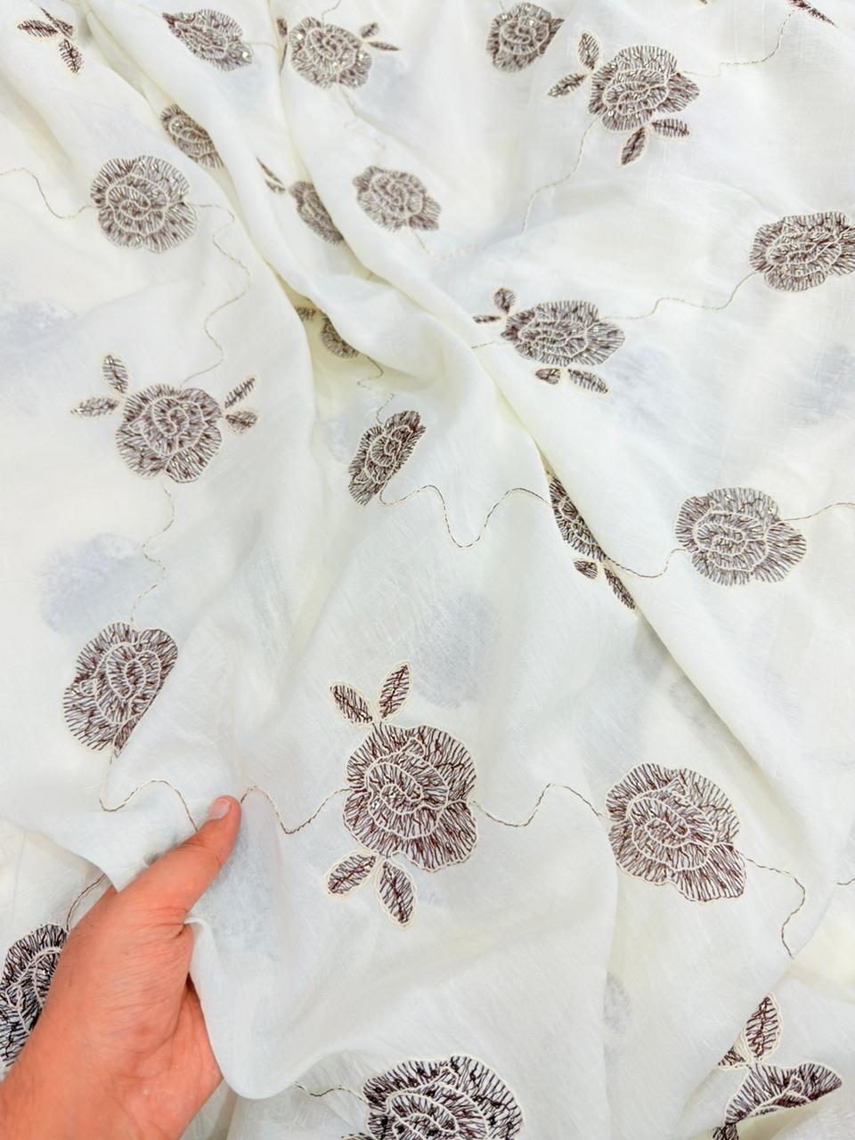Most Premium Pure Natural Muslin Cotton Dori Work Embroidery Fabric (Big WIDTH!!)