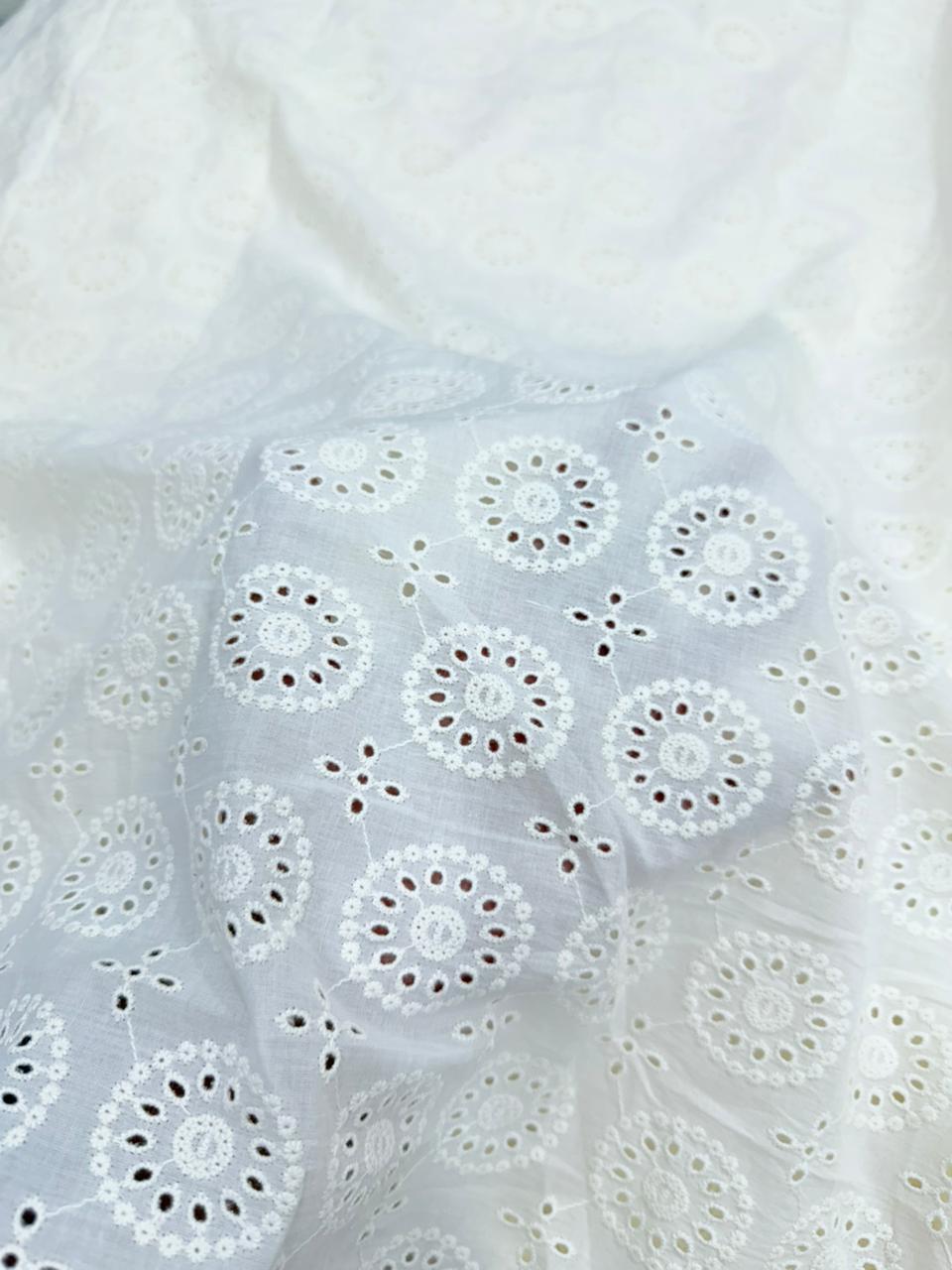Most Premium Pure Cotton Hakuba Chikankari Fabric (Big WIDTH!!) (Dyeable Also)