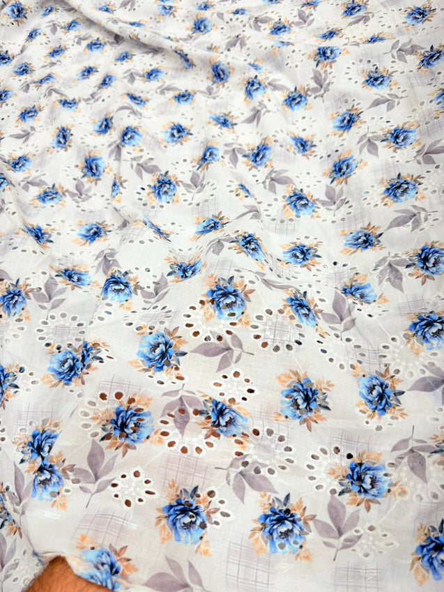 Most Premium Pure Cotton Hakuba Chikankari Printed Fabric (Big WIDTH!!)