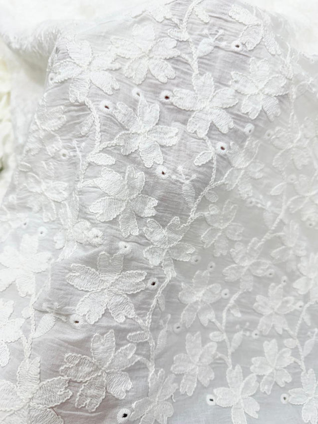 Premium Fine 3D Lakhnawi With Chikan On Pure Cotton FABRIC (Big WIDTH!!)