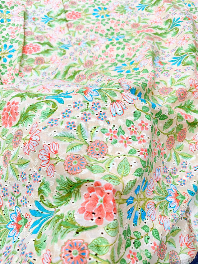 Most Premium Pure Cotton Hakuba Chikankari Printed Fabric (Big WIDTH!!)