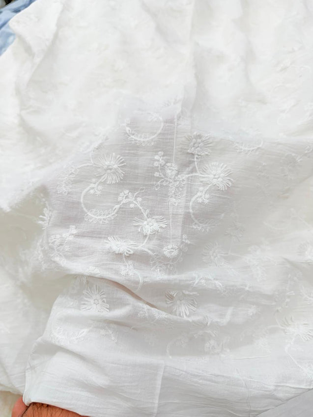 Premium Fine 3D Flower With Chikankari On Pure Cotton FABRIC (Big WIDTH!!) (Dyeable also)