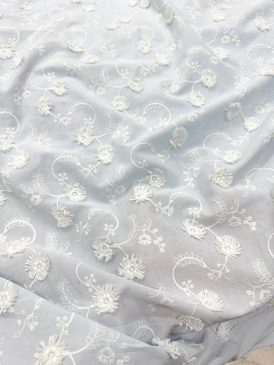 Premium Fine 3D Flower With Chikankari On Pure Cotton FABRIC (Big WIDTH!!)