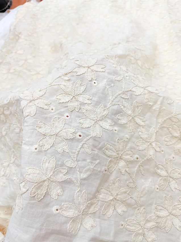 Premium Fine 3D Lakhnawi With Chikan On Pure Cotton FABRIC (Big WIDTH!!) (Dyeable also)