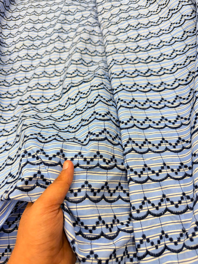 Most Premium Pure Fine Thread Embroidery On Stripes Cotton FABRIC (Big WIDTH!!)