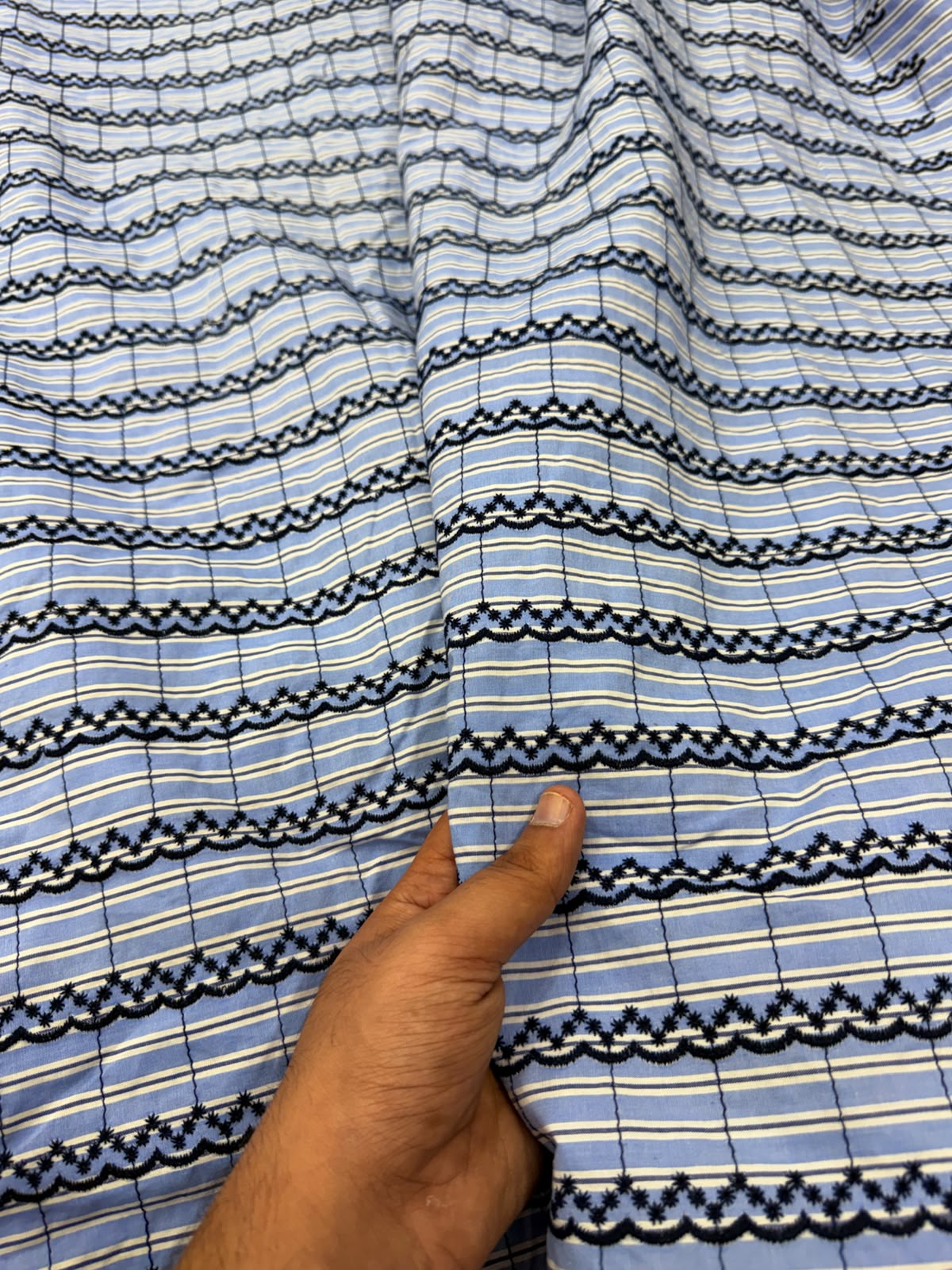 Most Premium Pure Fine Thread Embroidery On Stripes Cotton FABRIC (Big WIDTH!!)