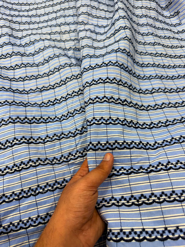 Most Premium Pure Fine Thread Embroidery On Stripes Cotton FABRIC (Big WIDTH!!)