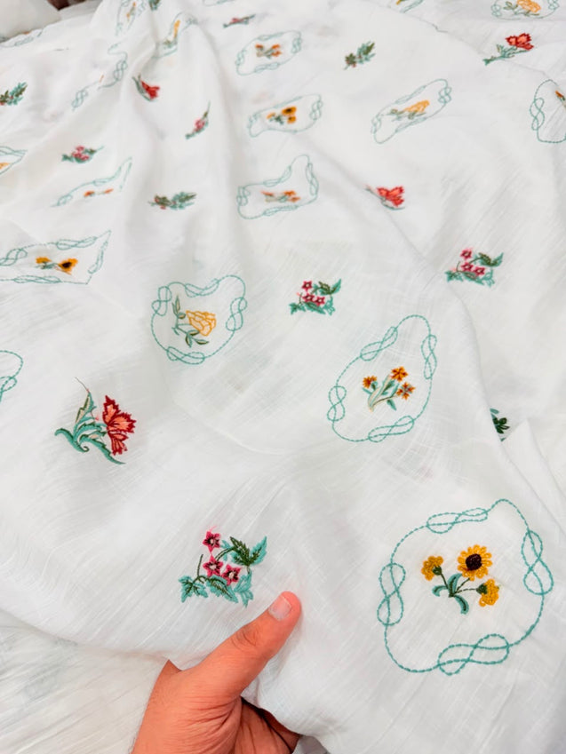 Most Premium Pure Linen Cotton Chikankari Fabric (Big WIDTH!!)