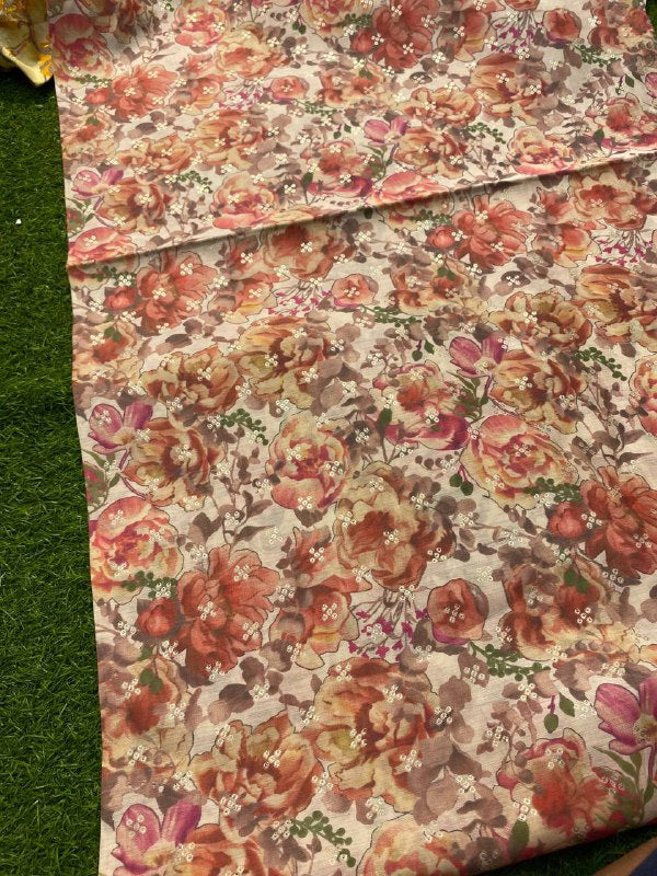 Most Premium Collection Of Pure Cotton SIlk Fabric - Digital Printed (Pearl Peach)