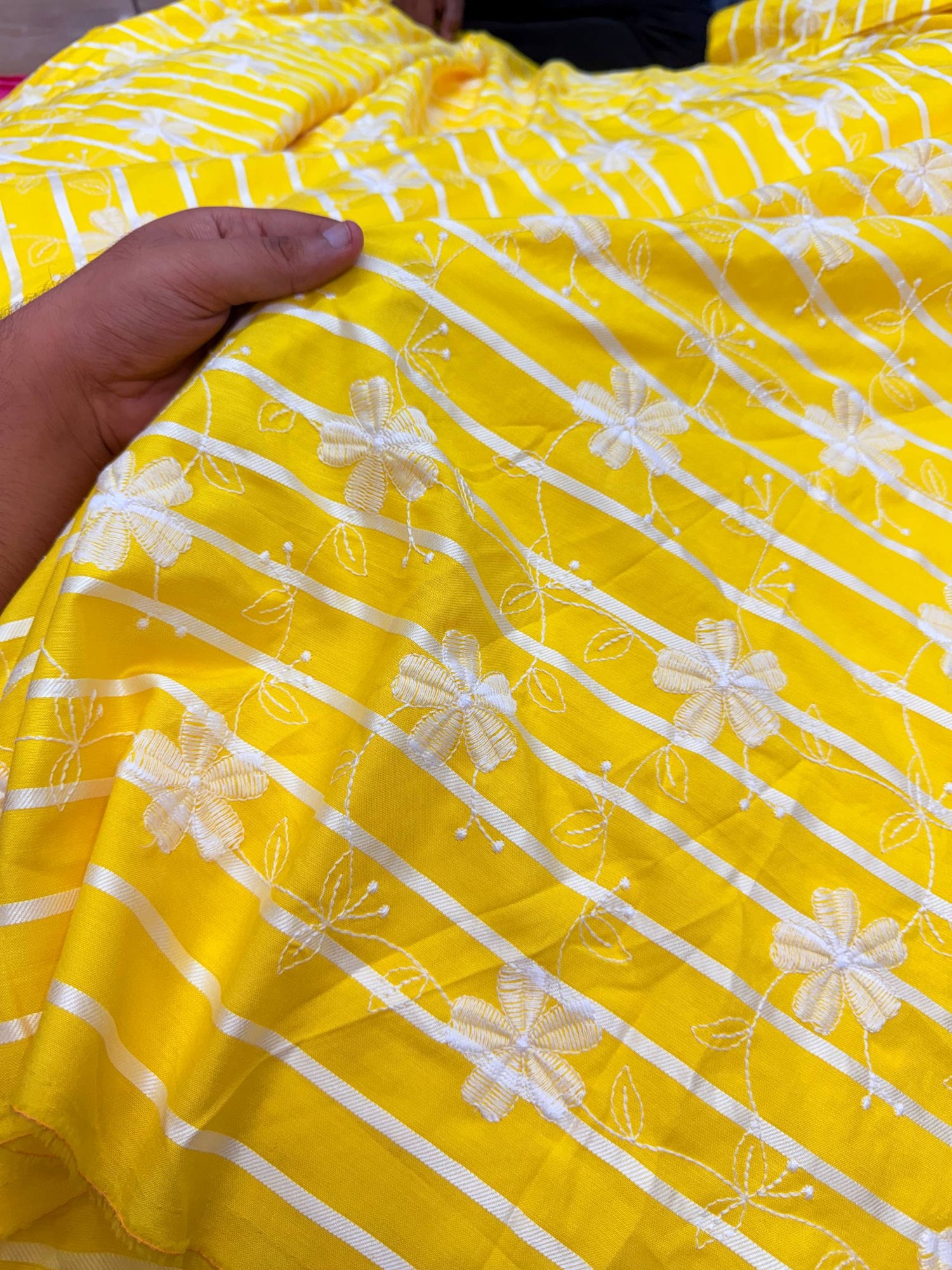 Most Premium Pure Fine Thread Embroidery On Stripes Cotton FABRIC (Big WIDTH!!)