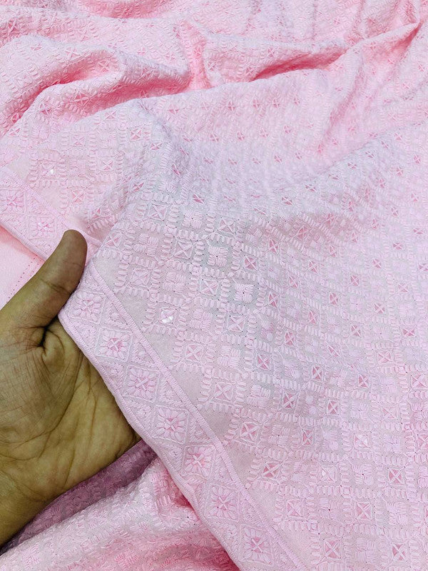 Most Premium Pure Cotton Lakhnawi Chikankari Sequin Fabric (Big WIDTH!!)